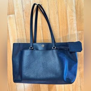 Tory Burch Tote Robinson Saffiano Leather medium Bag Navy Zipper Shoulder.